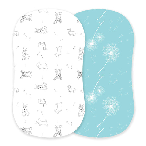 Corgi and Dandelion Seeds Bamboo Bassinet Sheets